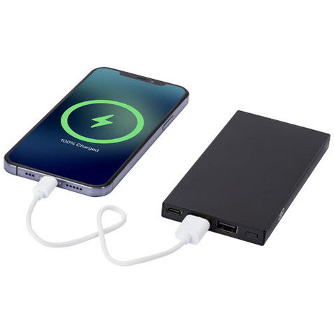 Connect 5000 mAh Powerbank aus recyceltem Aluminium, schwarz bedrucken, Art.-Nr. 12434990