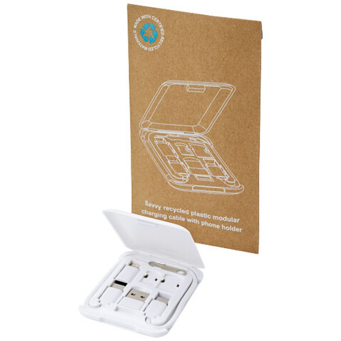 Savvy recyceltes modulares Ladekabel mit Telefonhalterung, weiss bedrucken, Art.-Nr. 12436101