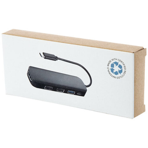 Loop Multimedia-Adapter aus recyceltem RCS Kunststoff USB 2.0-3.0 mit HDMI-Anschluss, schwarz bedrucken, Art.-Nr. 12436890