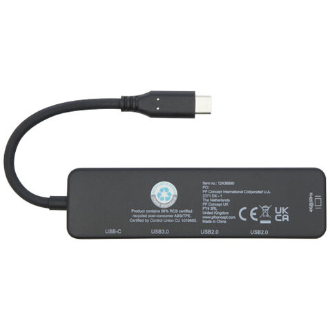 Loop Multimedia-Adapter aus recyceltem RCS Kunststoff USB 2.0-3.0 mit HDMI-Anschluss, schwarz bedrucken, Art.-Nr. 12436890