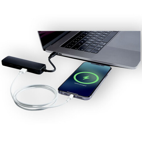 Loop Multimedia-Adapter aus recyceltem RCS Kunststoff USB 2.0-3.0 mit HDMI-Anschluss, schwarz bedrucken, Art.-Nr. 12436890