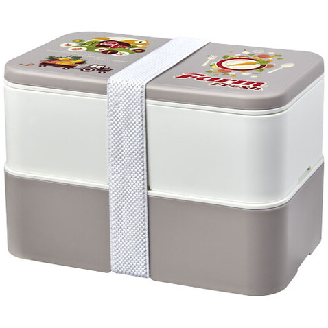 MIYO Renew Doppel-Lunchbox, kieselgrau, elfenbeinweiß, weiss bedrucken, Art.-Nr. 21018291 MIYO Renew Doppel-Lunchbox, kieselgrau, elfenbeinweiß, weiss bedrucken, Art.-Nr. 21018291