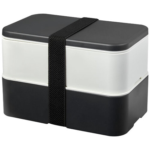 MIYO Renew Doppel-Lunchbox, granitfarben, elfenbeinweiß, schwarz bedrucken, Art.-Nr. 21018294