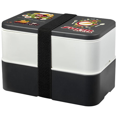 MIYO Renew Doppel-Lunchbox, granitfarben, elfenbeinweiß, schwarz bedrucken, Art.-Nr. 21018294