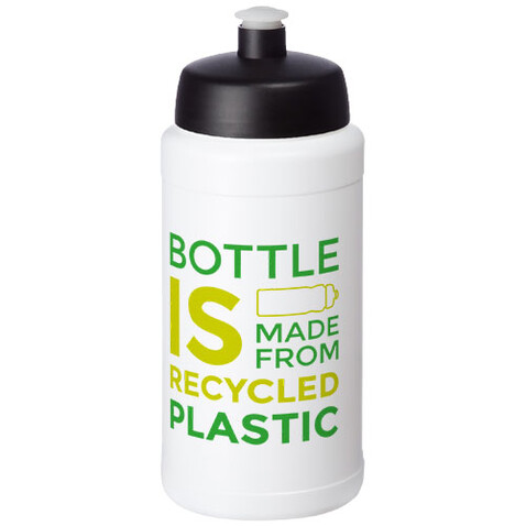 Baseline Recycelte Sportflasche, 500 ml, weiss, schwarz bedrucken, Art.-Nr. 21044497