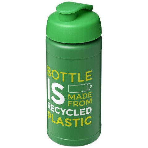 Baseline 500 ml recycelte Sportflasche mit Klappdeckel, grün, grün bedrucken, Art.-Nr. 21046161
