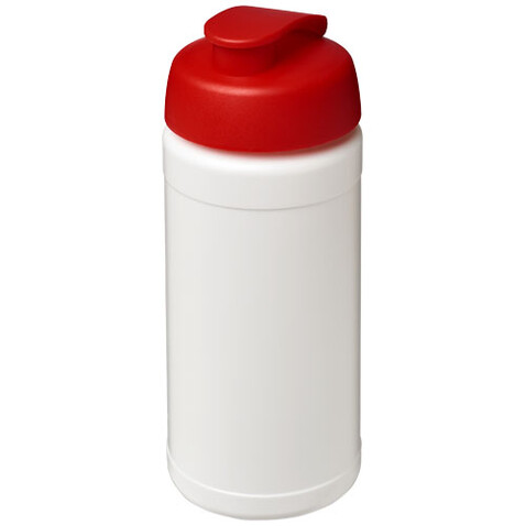Baseline 500 ml recycelte Sportflasche mit Klappdeckel, weiss, rot bedrucken, Art.-Nr. 21046191