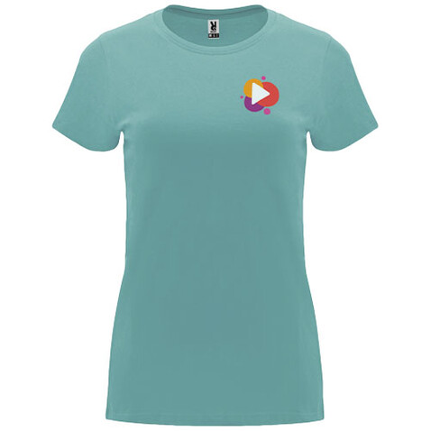 Capri T-Shirt für Damen, Dusty Blue bedrucken, Art.-Nr. R66831M4