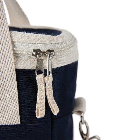 VINGA Volonne AWARE™ Kühltasche aus recyceltem Canvas blau, off white bedrucken, Art.-Nr. V422115