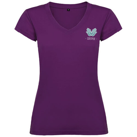 Victoria T-Shirt mit V-Ausschnitt für Damen, lila bedrucken, Art.-Nr. R66464H4