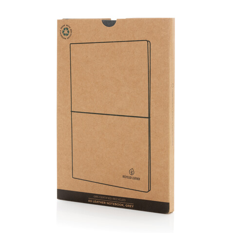 A5 Notizbuch aus GRS recyceltem Leder grau bedrucken, Art.-Nr. P772.212