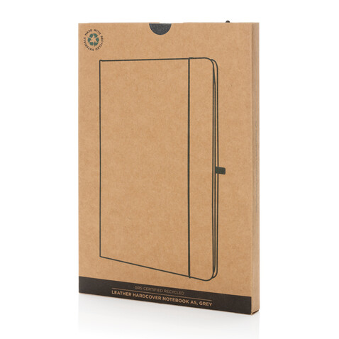 A5 Hardcover Notizbuch aus GRS recyceltem PU grau bedrucken, Art.-Nr. P774.202