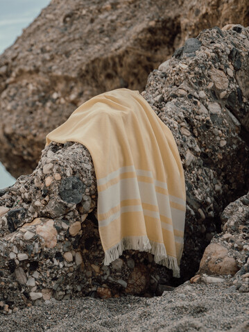 VINGA Tolo Hamam-Frottierhandtuch gelb, off white bedrucken, Art.-Nr. V450206