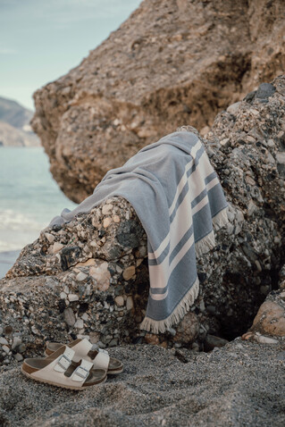 VINGA Tolo Hamam-Frottierhandtuch navy blau, beige bedrucken, Art.-Nr. V450205