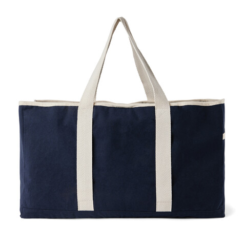 VINGA Volonne AWARE™ Strandtasche aus recyceltem Canvas blau, off white bedrucken, Art.-Nr. V762035