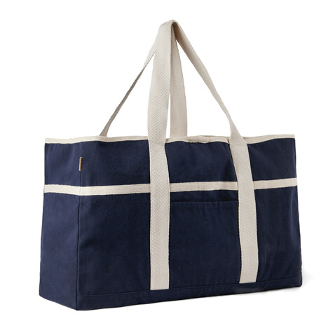 VINGA Volonne AWARE™ Strandtasche aus recyceltem Canvas blau, off white bedrucken, Art.-Nr. V762035