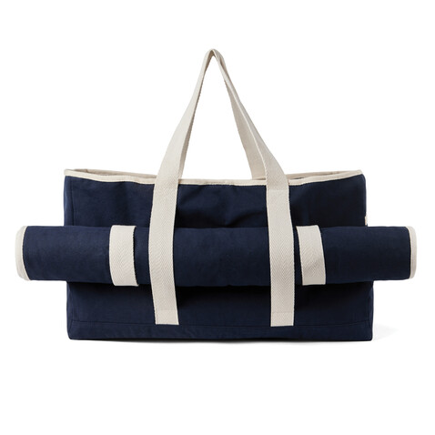 VINGA Volonne AWARE™ Strandtasche aus recyceltem Canvas blau, off white bedrucken, Art.-Nr. V762035