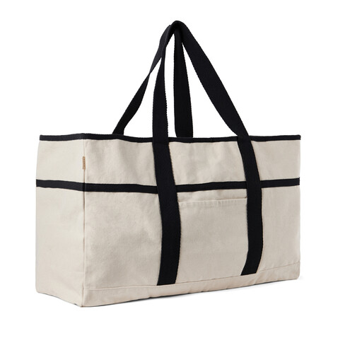 VINGA Volonne AWARE™ Strandtasche aus recyceltem Canvas off white, schwarz bedrucken, Art.-Nr. V762033