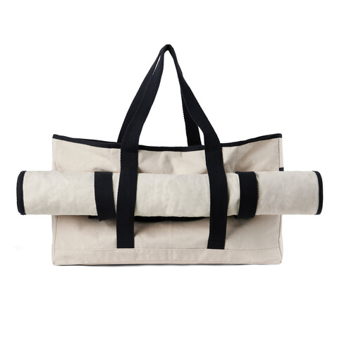 VINGA Volonne AWARE™ Strandtasche aus recyceltem Canvas off white, schwarz bedrucken, Art.-Nr. V762033
