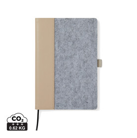 VINGA Albon A5-Notizbuch aus GRS recyceltem Filz grau bedrucken, Art.-Nr. V773012