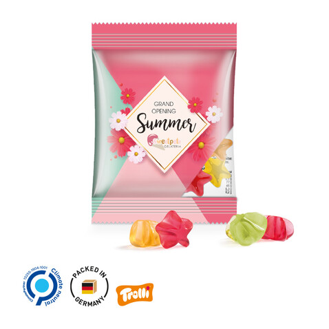 Minitüte,10 g, Folie transparent, Trolli Fruchtgummi Sterne, 10% Fruchtsaft bedrucken, Art.-Nr. 1021.00082_10