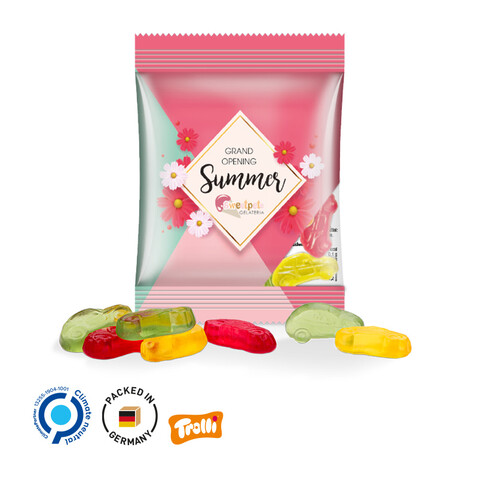 Minitüte,10 g, Folie transparent, Trolli Fruchtgummi Autos, 10% Fruchtsaft bedrucken, Art.-Nr. 1021.00087_10