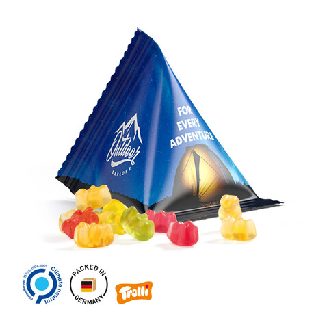 Fruchtgummi Tetraeder, Folie weiß, Trolli Premium Bärchen, bedrucken, Art.-Nr. 1027.00061