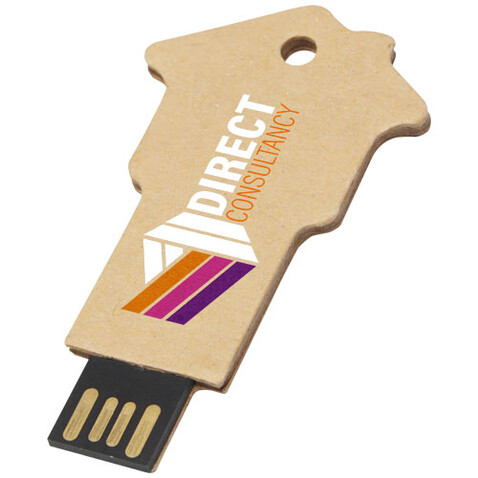 Haus USB-Stick 2.0 aus recyceltem Papier, Kraftpapier, 1GB bedrucken, Art.-Nr. 1Z50106D