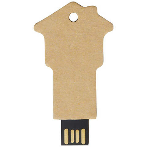 Haus USB-Stick 2.0 aus recyceltem Papier, Kraftpapier, 1GB bedrucken, Art.-Nr. 1Z50106D
