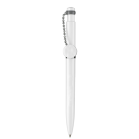 Kugelschreiber PIN PEN–weiss/stein-grau bedrucken, Art.-Nr. 00060_0101_1400