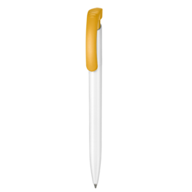 Kugelschreiber CLEAR–weiss/apricot-gelb bedrucken, Art.-Nr. 02000_0101_0201