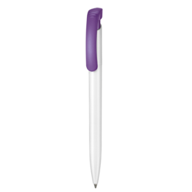 Kugelschreiber CLEAR–weiss/violett bedrucken, Art.-Nr. 02000_0101_0903