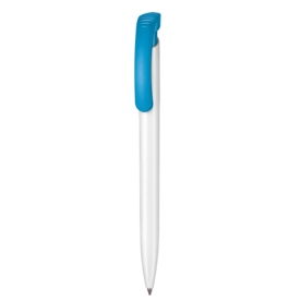 Kugelschreiber CLEAR–weiss/himmel-blau bedrucken, Art.-Nr. 02000_0101_1301
