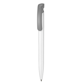Kugelschreiber CLEAR–weiss/stein-grau bedrucken, Art.-Nr. 02000_0101_1400
