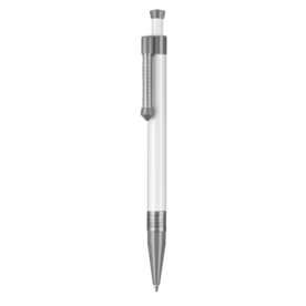 Kugelschreiber SPRING SP–weiss/stein-grau bedrucken, Art.-Nr. 08036_0101_1400
