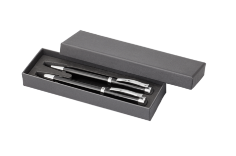 Schreib-Set FORTUNA SCHWARZ, incl. 2-er Pen-Box–schwarz bedrucken, Art.-Nr. 61000_5111_06