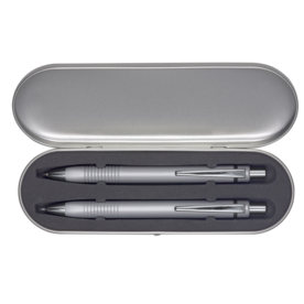 Schreib-Set TRIANGLE SILBER, incl. 2-er Pen-Box–silber bedrucken, Art.-Nr. 68900_5112_06