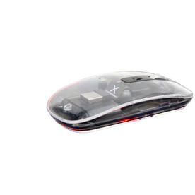 SCX.design O24 transparente wireless multimode 2.4 Ghz Bluetooth® Maus mit Leuchtlogo, transparent klar bedrucken, Art.-Nr. 1PX16701