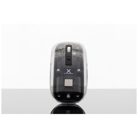 SCX.design O24 transparente wireless multimode 2.4 Ghz Bluetooth® Maus mit Leuchtlogo, transparent klar bedrucken, Art.-Nr. 1PX16701