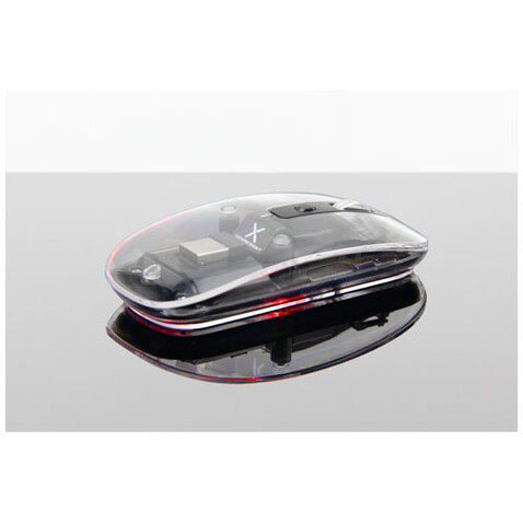 SCX.design O24 transparente wireless multimode 2.4 Ghz Bluetooth® Maus mit Leuchtlogo, transparent klar bedrucken, Art.-Nr. 1PX16701