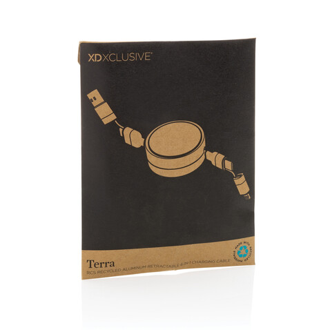 Terra aufrollbares 6-in-1 45W-Kabel aus RCS recyc. Aluminium grau bedrucken, Art.-Nr. P302.752