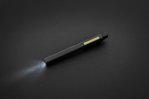 Gear X USB aufladbare Stiftleuchte aus RCS recyc. Kunststoff grau, schwarz bedrucken, Art.-Nr. P513.262