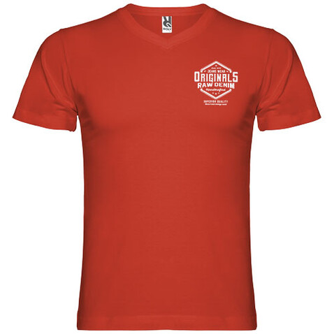 Samoyedo T-Shirt mit V-Ausschnitt für Herren, rot bedrucken, Art.-Nr. R65034I4 Samoyedo T-Shirt mit V-Ausschnitt für Herren, rot bedrucken, Art.-Nr. R65034I4