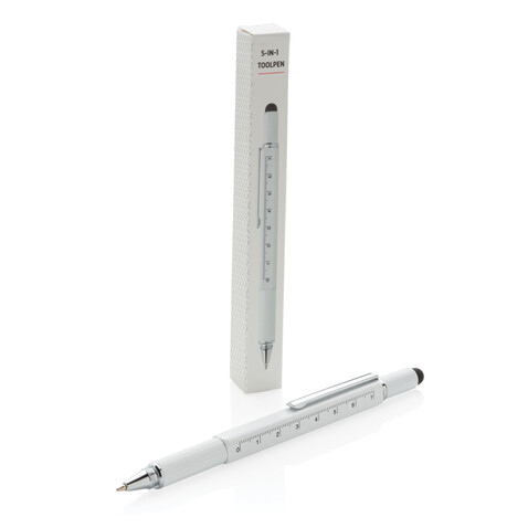 5-in-1 Aluminium Tool-Stift weiß bedrucken, Art.-Nr. P221.553