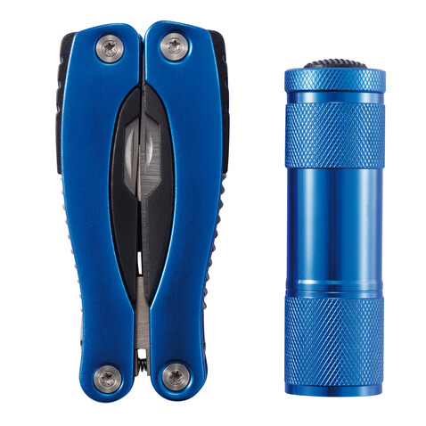 Multitool und Taschenlampen Set blau bedrucken, Art.-Nr. P238.085