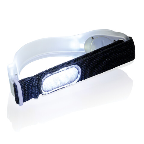 Sicherheitsband mit LED weiß, schwarz bedrucken, Art.-Nr. P239.433