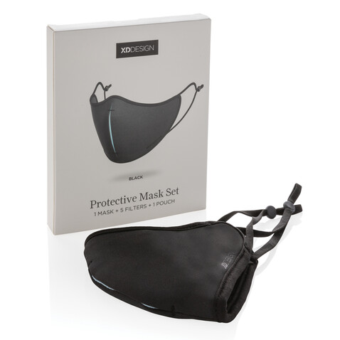 XD DESIGN Masken-Set schwarz, blau bedrucken, Art.-Nr. P265.871