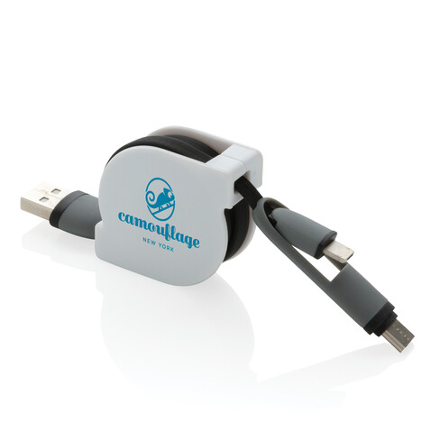 3-in-1 ausziehbares Kabel schwarz bedrucken, Art.-Nr. P302.221