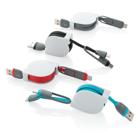 3-in-1 ausziehbares Kabel schwarz bedrucken, Art.-Nr. P302.221