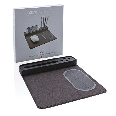Air Mousepad mit 5W Wireless Charger und USB schwarz bedrucken, Art.-Nr. P308.251
